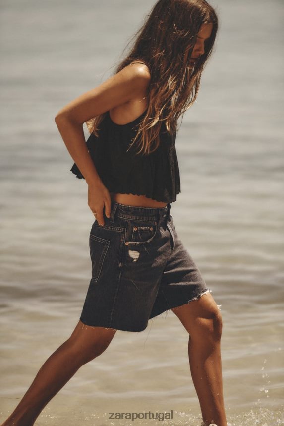 short jeans folgado trf mulheres Zara cinza antracite Z2080L558 roupas