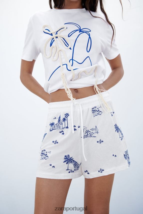 shorts bordados mulheres Zara Marinha Branca Z2080L615 roupas