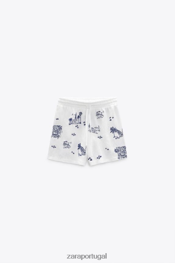shorts bordados mulheres Zara Marinha Branca Z2080L615 roupas