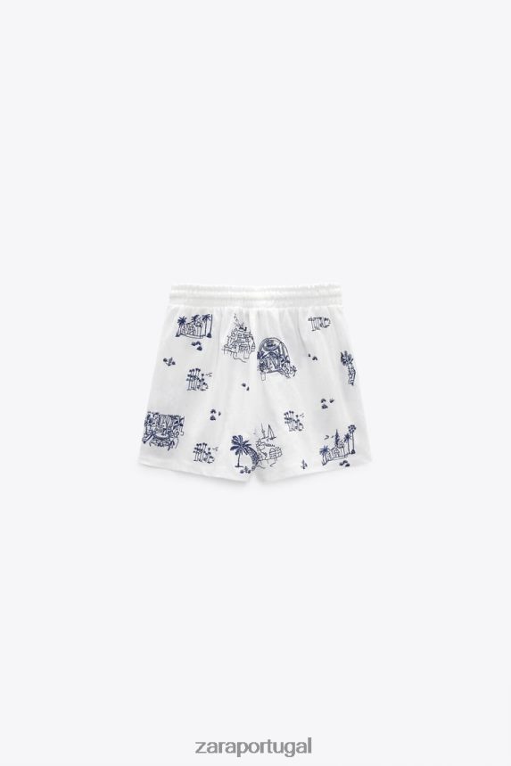 shorts bordados mulheres Zara Marinha Branca Z2080L615 roupas