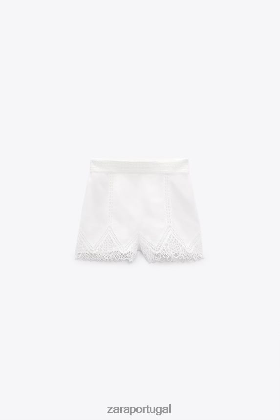 shorts cintura alta em renda guipura mulheres Zara branco Z2080L622 roupas
