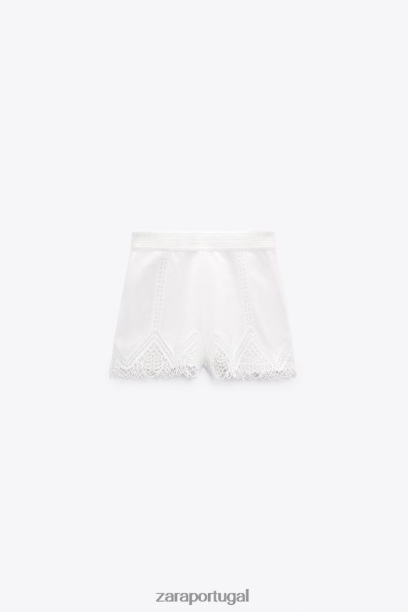 shorts cintura alta em renda guipura mulheres Zara branco Z2080L622 roupas