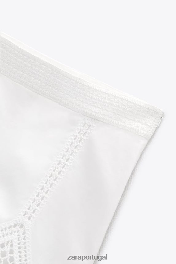 shorts cintura alta em renda guipura mulheres Zara branco Z2080L622 roupas