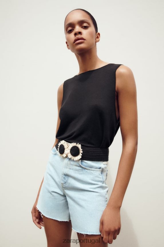 shorts cintura alta z1975 mulheres Zara azul claro Z2080L611 roupas