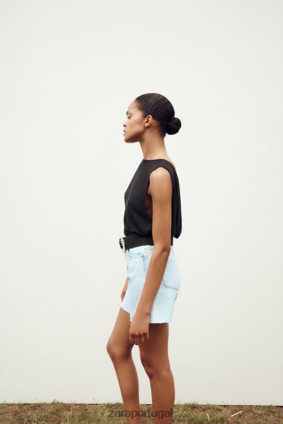 shorts cintura alta z1975 mulheres Zara azul claro Z2080L611 roupas