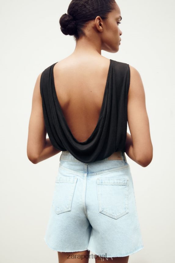 shorts cintura alta z1975 mulheres Zara azul claro Z2080L611 roupas