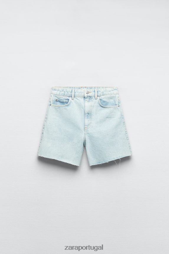shorts cintura alta z1975 mulheres Zara azul claro Z2080L611 roupas