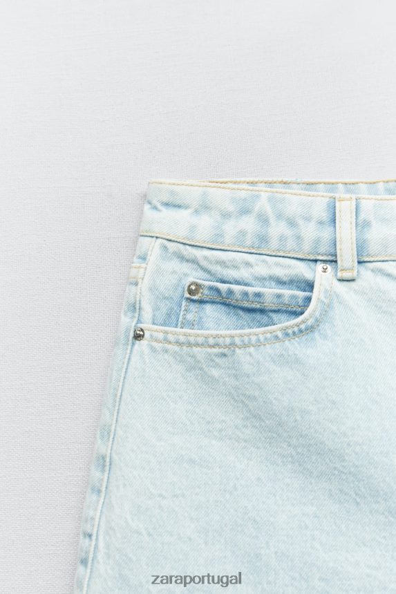shorts cintura alta z1975 mulheres Zara azul claro Z2080L611 roupas