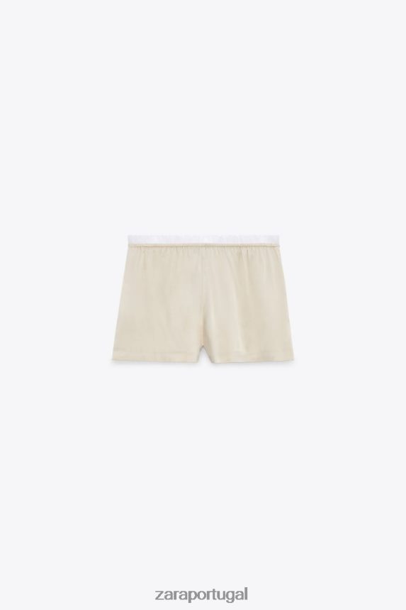shorts com acabamento em popeline com efeito cetim mulheres Zara pedra Z2080L584 roupas