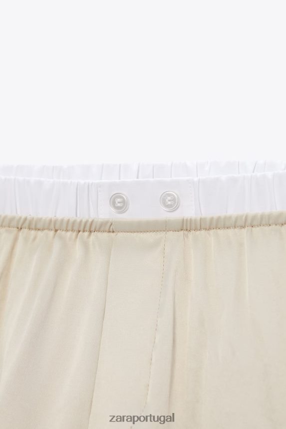 shorts com acabamento em popeline com efeito cetim mulheres Zara pedra Z2080L584 roupas