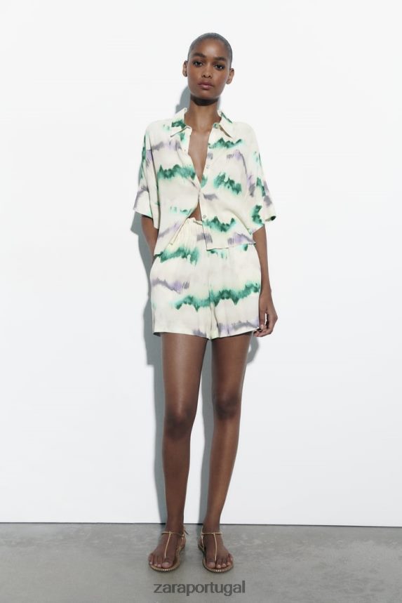 shorts com cintura elástica tie-dye mulheres Zara multicolorido Z2080L568 roupas
