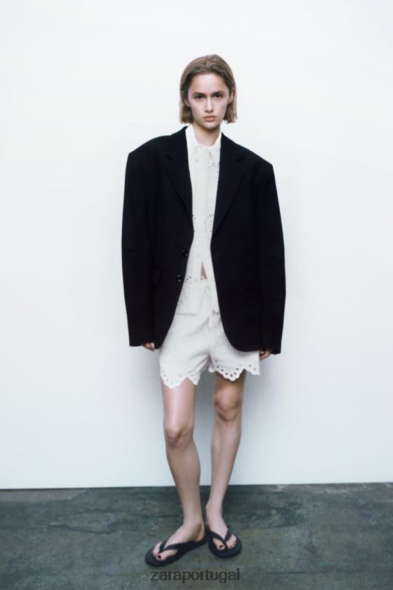 shorts com ilhós bordados mulheres Zara ostra branca Z2080L593 roupas