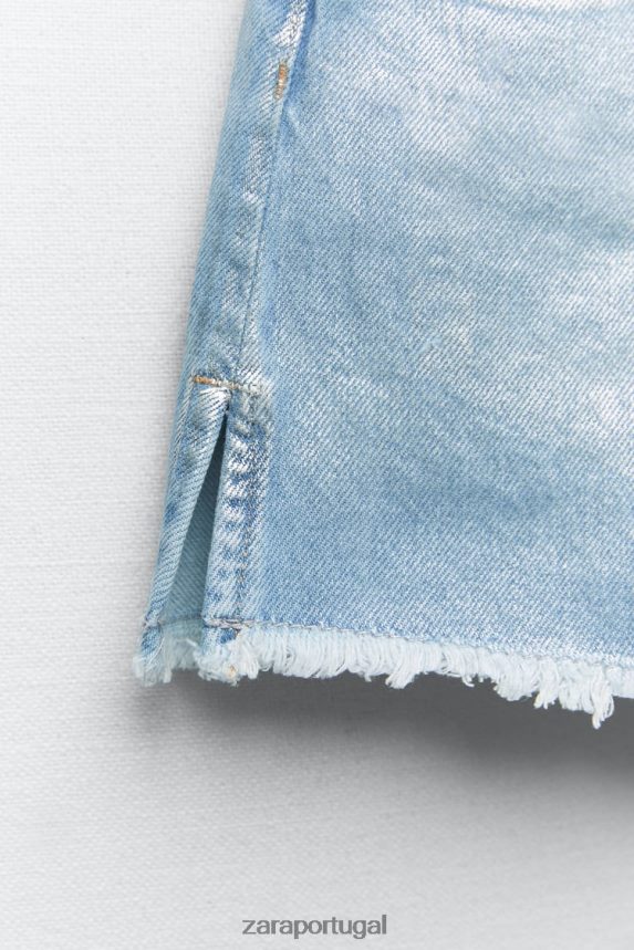 shorts de cintura alta metálico trf mulheres Zara azul claro Z2080L594 roupas