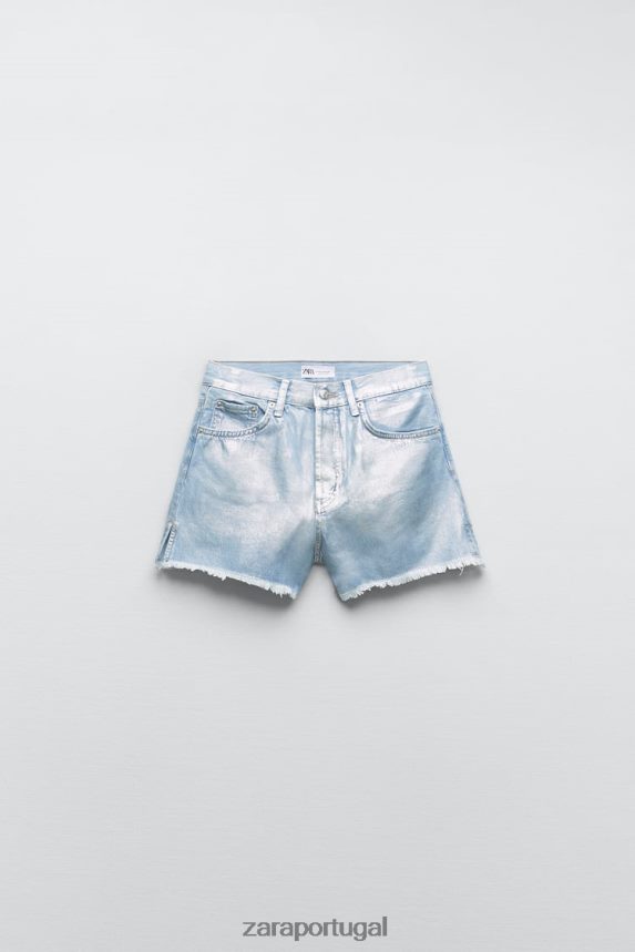 shorts de cintura alta metálico trf mulheres Zara azul claro Z2080L594 roupas