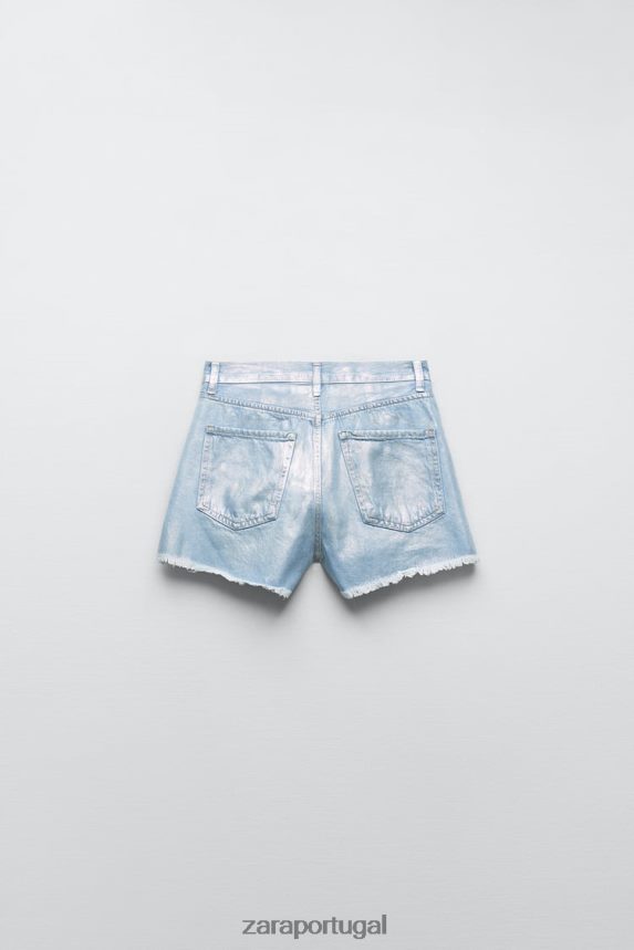 shorts de cintura alta metálico trf mulheres Zara azul claro Z2080L594 roupas