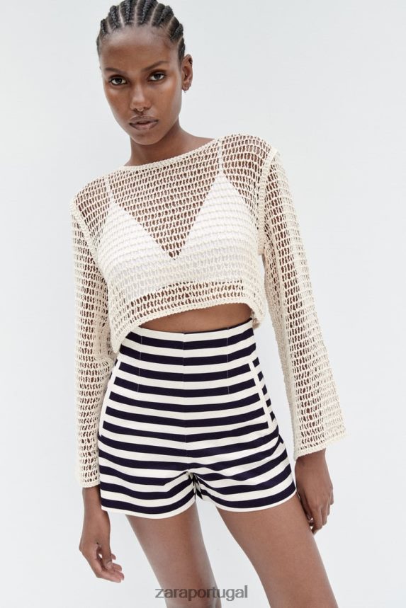 shorts de cintura alta mulheres Zara listrado Z2080L554 roupas