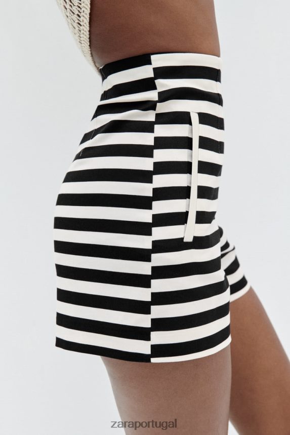 shorts de cintura alta mulheres Zara listrado Z2080L554 roupas