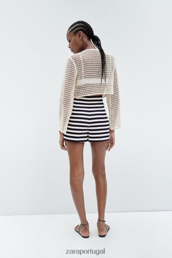 shorts de cintura alta mulheres Zara listrado Z2080L554 roupas
