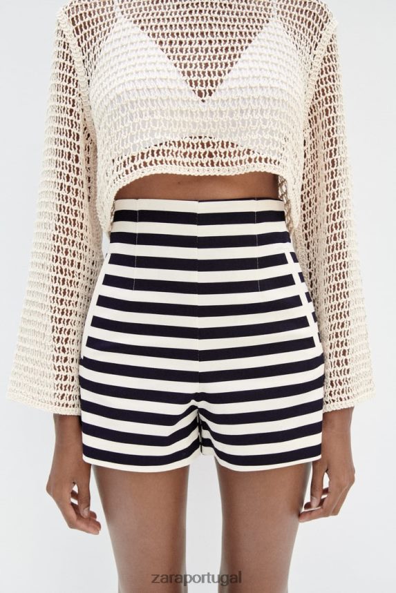 shorts de cintura alta mulheres Zara listrado Z2080L554 roupas