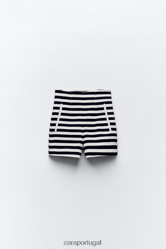 shorts de cintura alta mulheres Zara listrado Z2080L554 roupas
