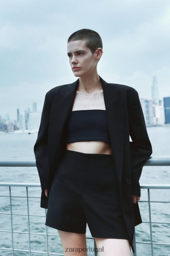 shorts de cintura alta mulheres Zara preto Z2080L626 roupas