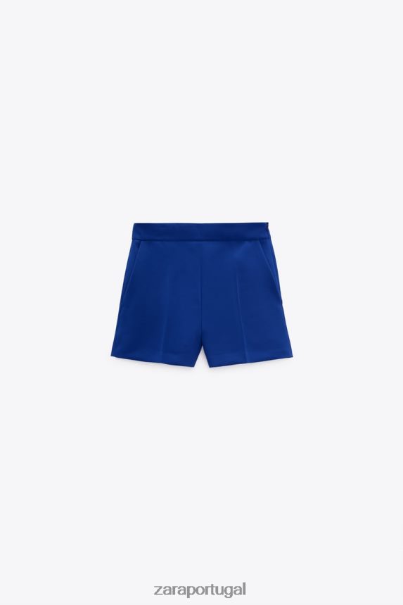 shorts de cintura alta mulheres Zara tinta azul Z2080L581 roupas