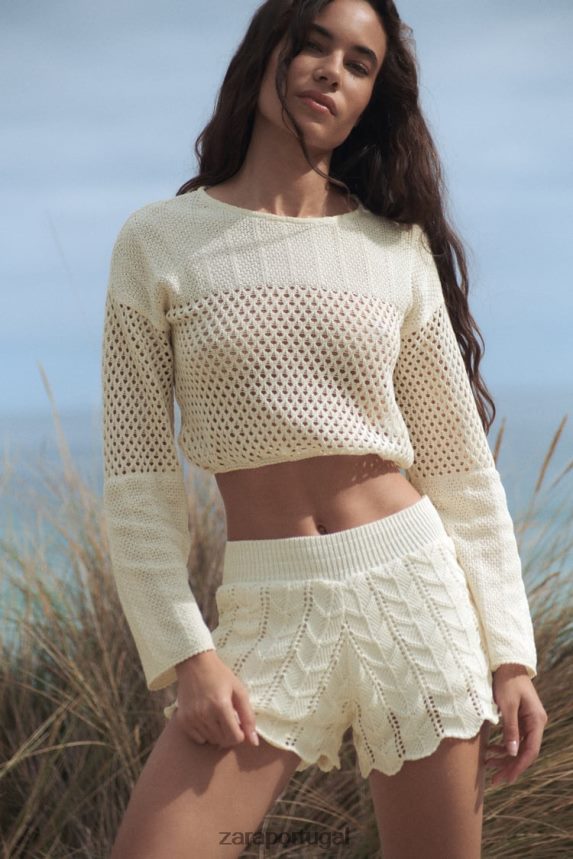 shorts de crochê mulheres Zara cru Z2080L620 roupas
