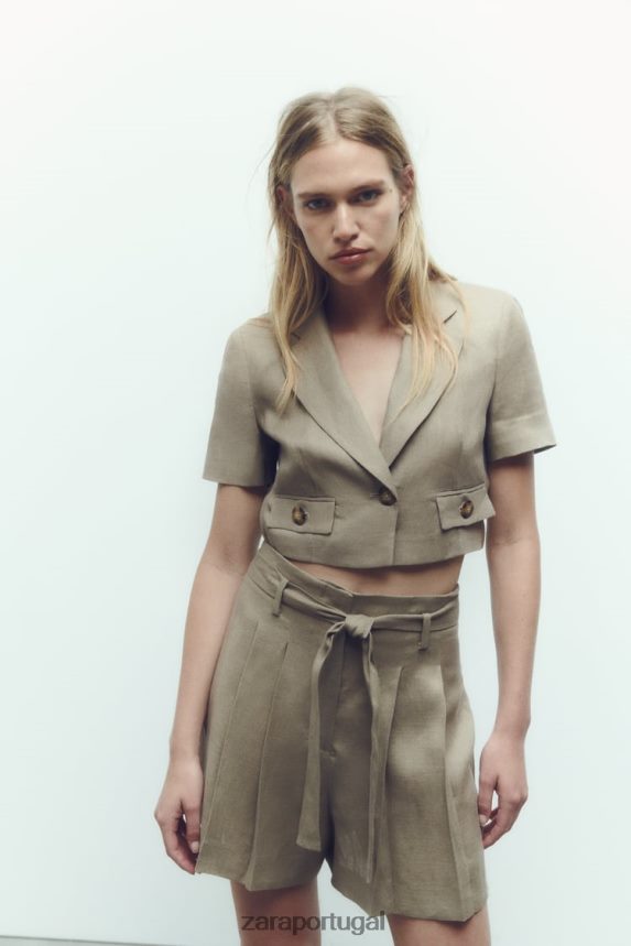 shorts de linho amarrados mulheres Zara bege Z2080L616 roupas