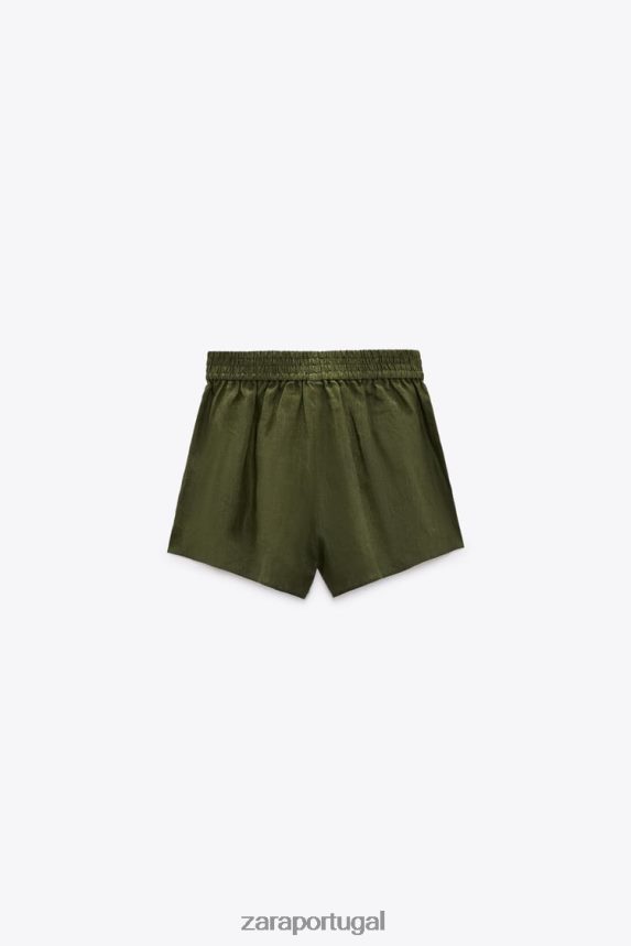 shorts de linho amarrados mulheres Zara cáqui escuro Z2080L627 roupas