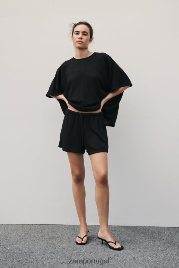 shorts de malha mulheres Zara preto Z2080L606 roupas