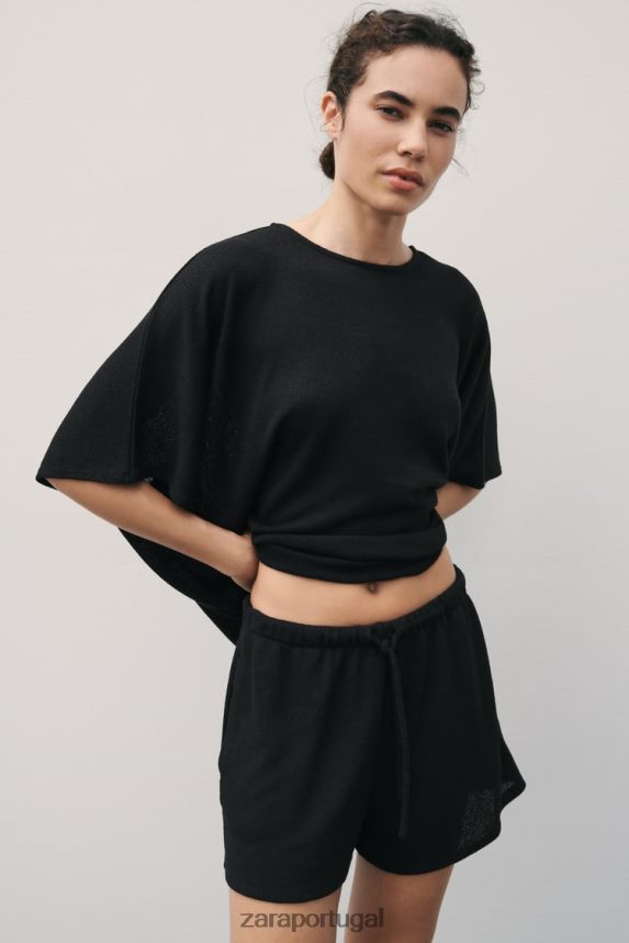 shorts de malha mulheres Zara preto Z2080L606 roupas
