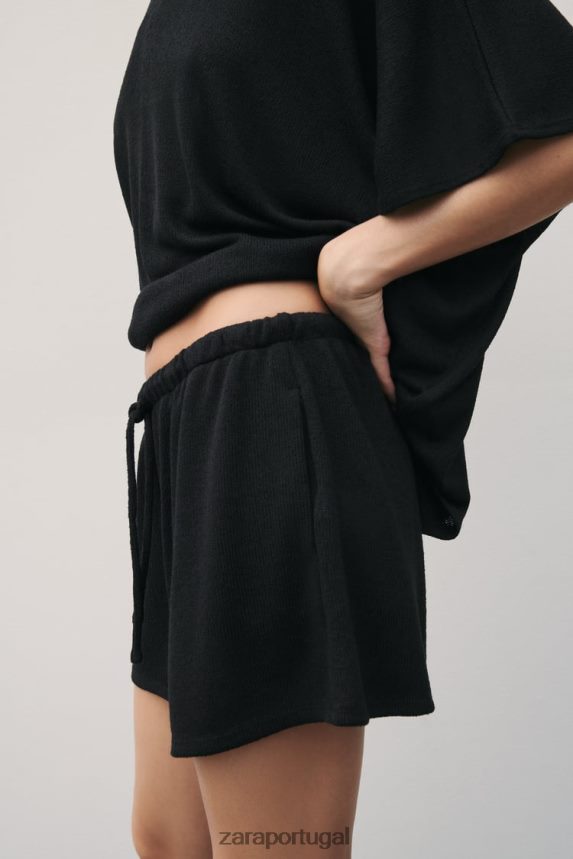 shorts de malha mulheres Zara preto Z2080L606 roupas