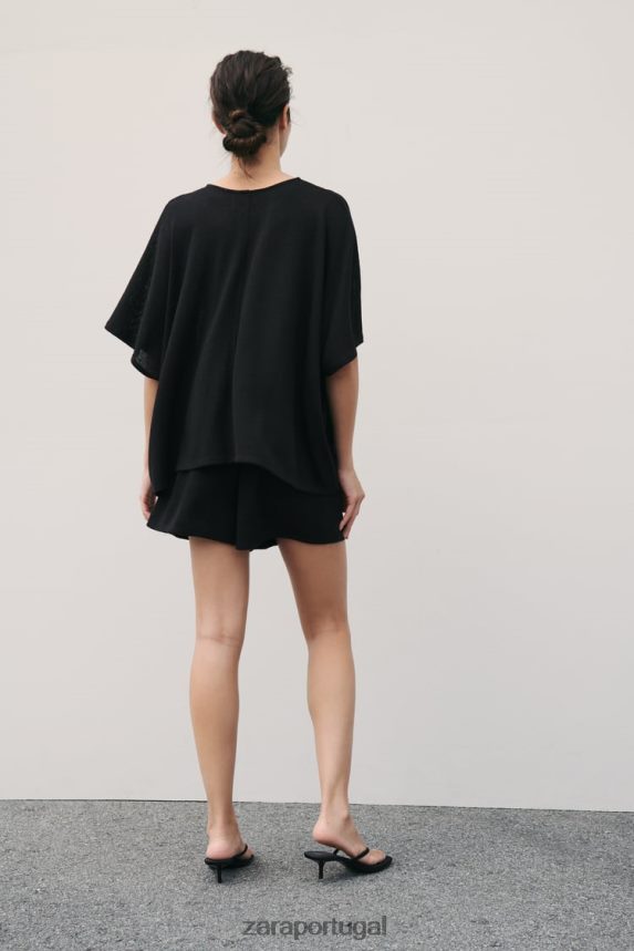 shorts de malha mulheres Zara preto Z2080L606 roupas