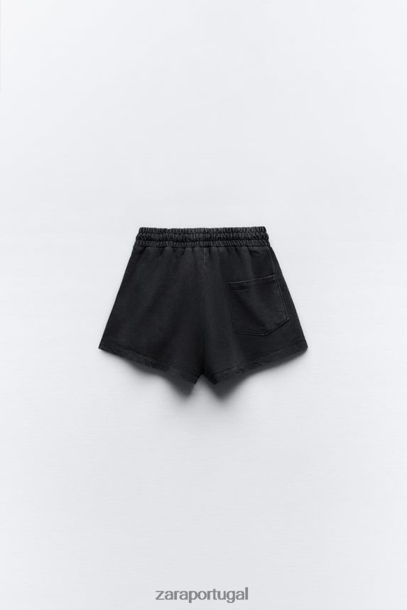 shorts de pelúcia com efeito lavado mulheres Zara preto Z2080L553 roupas