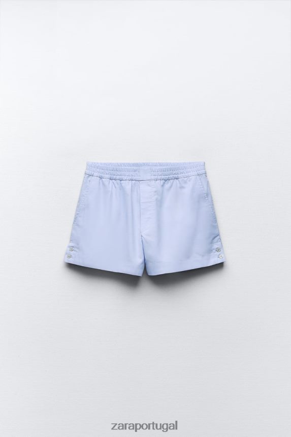 shorts de popeline abotoados mulheres Zara céu azul Z2080L580 roupas