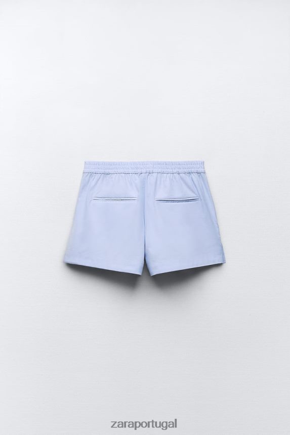 shorts de popeline abotoados mulheres Zara céu azul Z2080L580 roupas