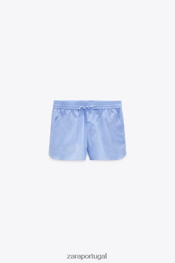 shorts de popeline listrado mulheres Zara Branco azulado Z2080L590 roupas