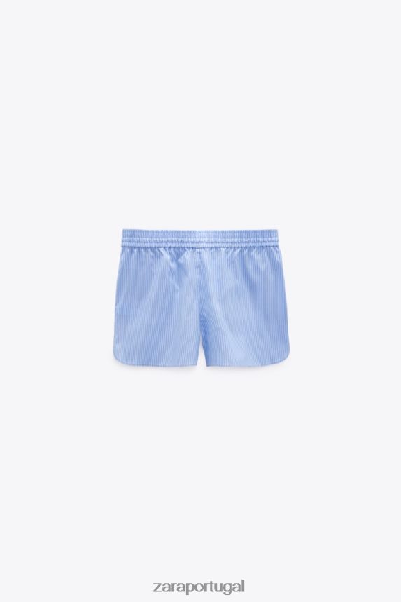 shorts de popeline listrado mulheres Zara Branco azulado Z2080L590 roupas