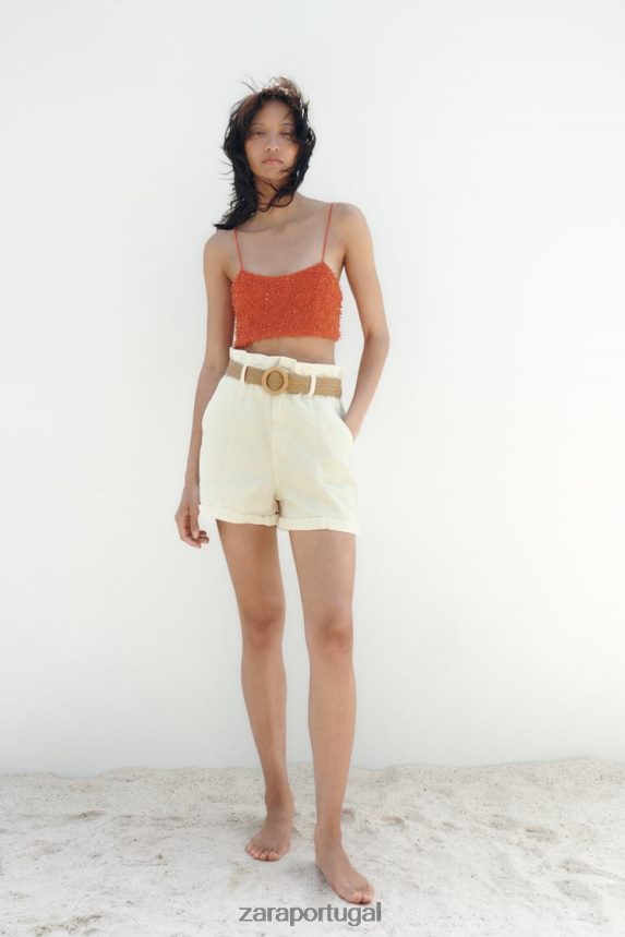 shorts jeans largos z1975 com cinto mulheres Zara cru Z2080L595 roupas
