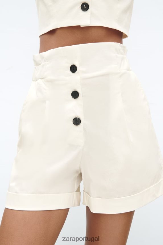 shorts paperbag com bainha dobrada mulheres Zara branco Z2080L566 roupas