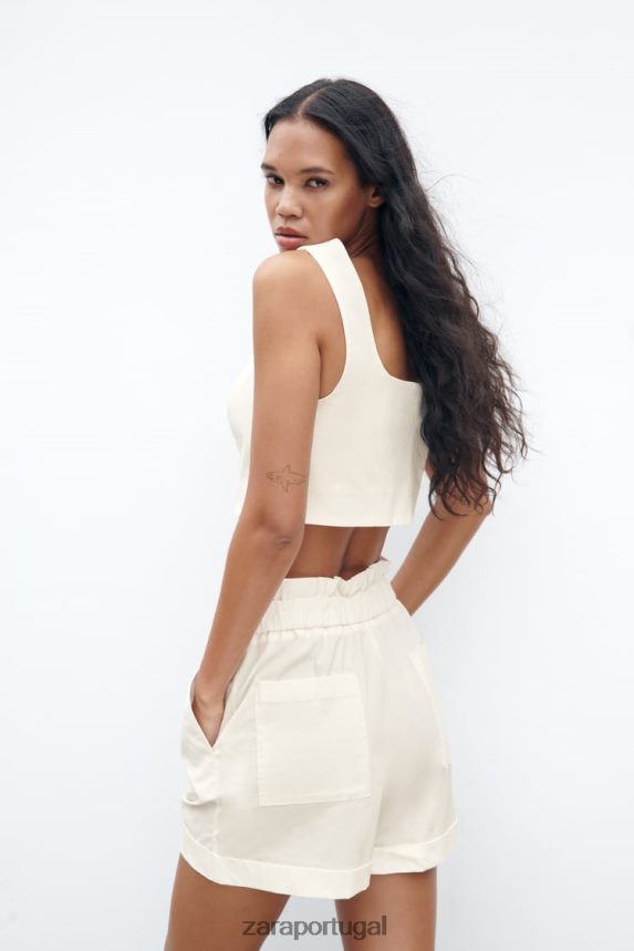 shorts paperbag com bainha dobrada mulheres Zara branco Z2080L566 roupas