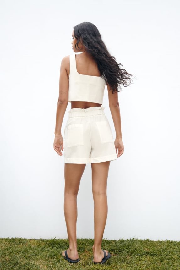 shorts paperbag com bainha dobrada mulheres Zara branco Z2080L566 roupas