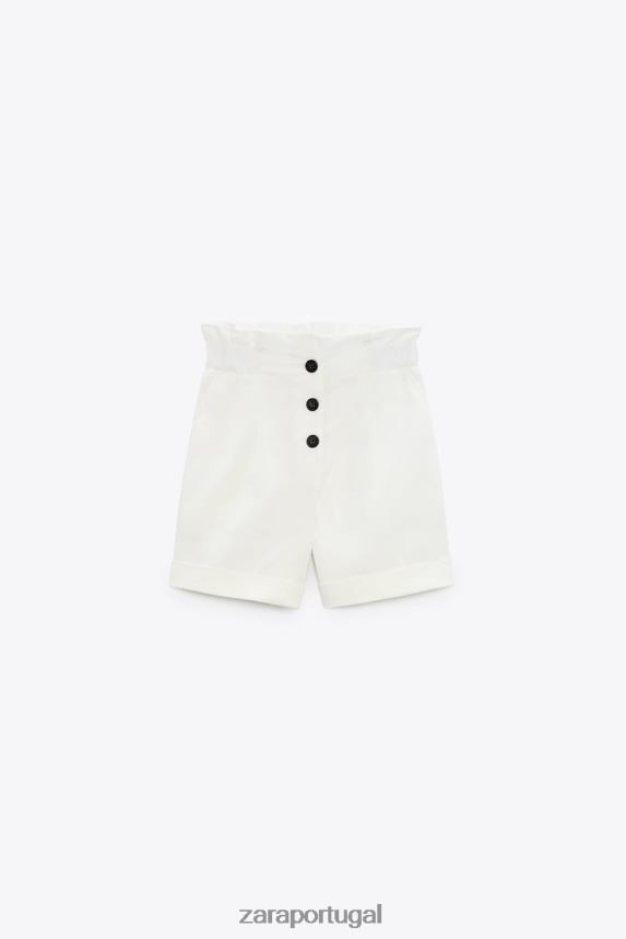 shorts paperbag com bainha dobrada mulheres Zara branco Z2080L566 roupas