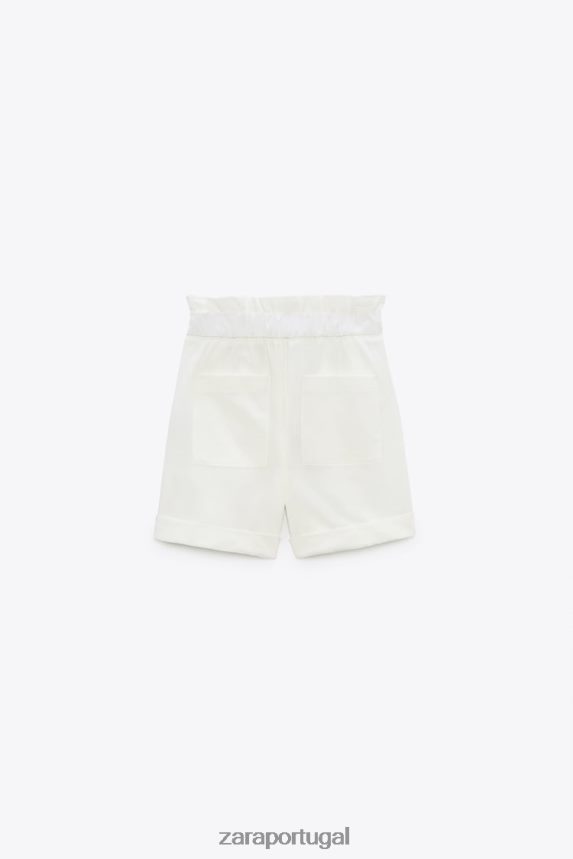 shorts paperbag com bainha dobrada mulheres Zara branco Z2080L566 roupas