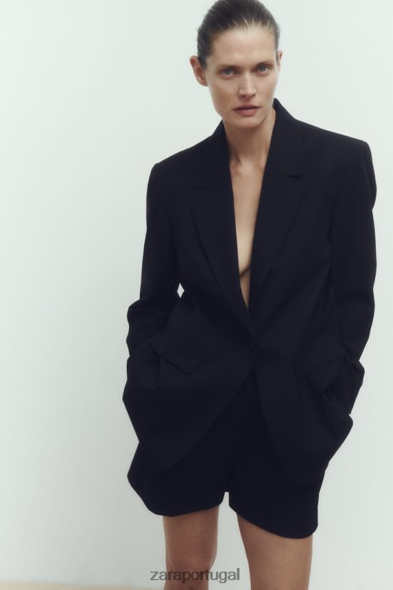 shorts plissados ​​cintura alta mulheres Zara preto Z2080L527 roupas