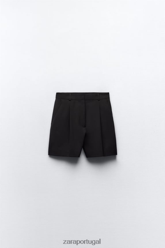 shorts plissados ​​cintura alta mulheres Zara preto Z2080L527 roupas