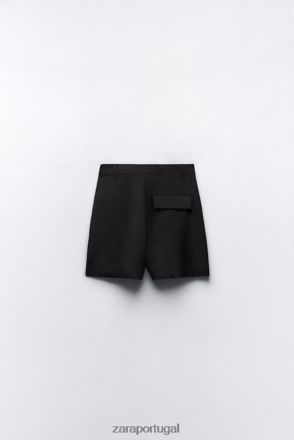 shorts plissados ​​cintura alta mulheres Zara preto Z2080L527 roupas