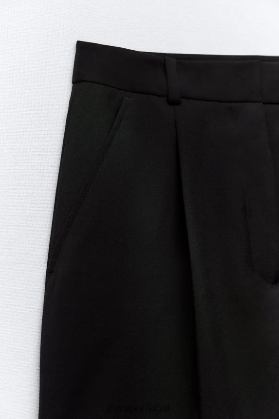 shorts plissados ​​cintura alta mulheres Zara preto Z2080L527 roupas