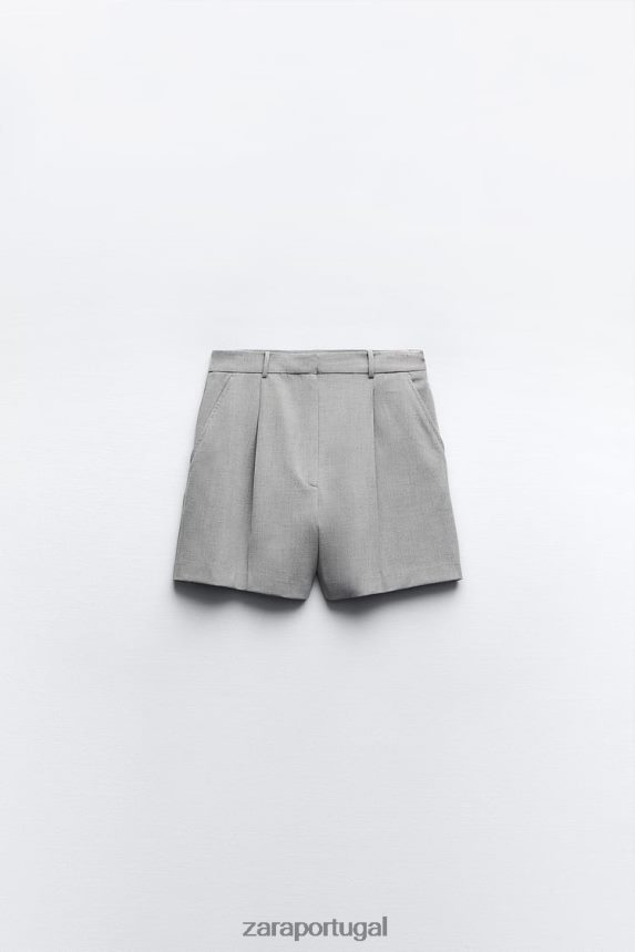shorts plissados ​​de cintura alta mulheres Zara cinza Z2080L525 roupas