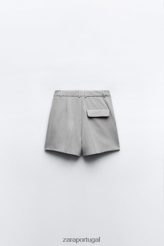 shorts plissados ​​de cintura alta mulheres Zara cinza Z2080L525 roupas